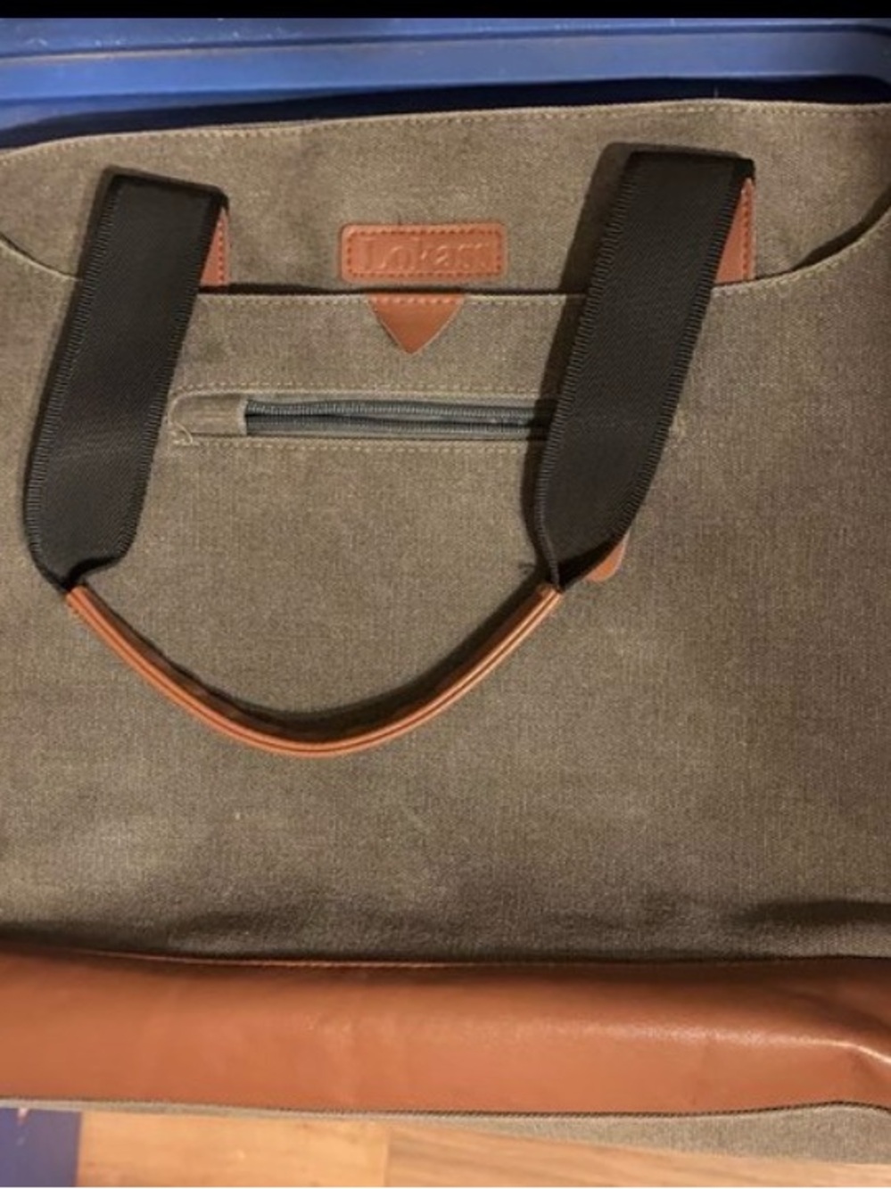 Unbranded Men's Olive Canvas Briefcase with Brown Trim